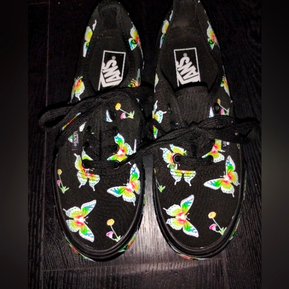 Vans Black Platform Sneakers with Multicolor Butterfly Print